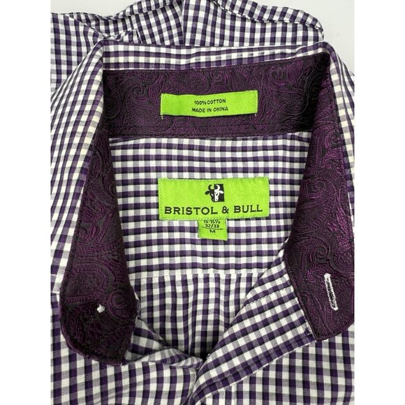 Bristol & Bull Men's Medium Purple White‎ Checkered Long Sleeve Button Down - Picture 2 of 4